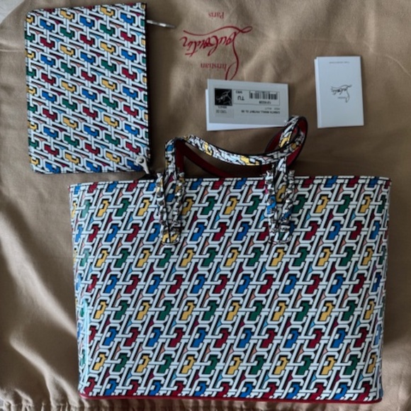 Christian Louboutin Cabata Small Leather Multicolor Red Tote Bag Pouch Italy NEW - Picture 8 of 10